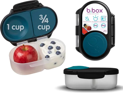 Miniatura 20 de b.box Batman Snack Box - Recipientes a prueba de fugas de 2 compartimentos para niños, mini caja Bento para niños y niños pequeños, contenedores