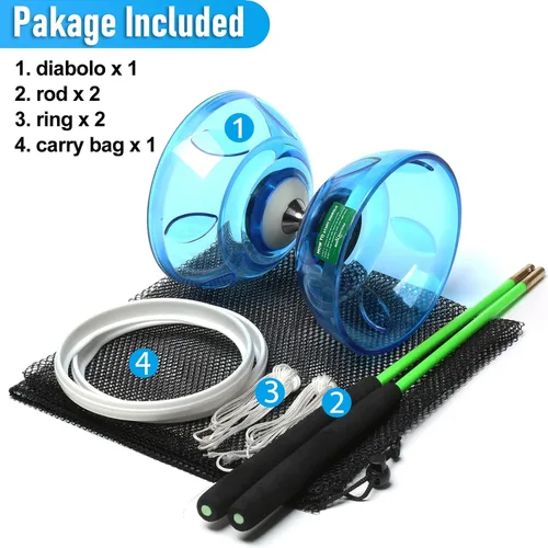 Miniatura 2 de BodyRhythm - Juego de cinco rodamientos de yoyo chino con varillas de fibra de vidrio, cuerdas ajustables para todas las edades, lo mejor para Azul