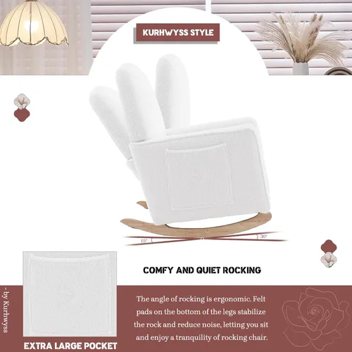 Miniatura 5 de Mecedora moderna para guardería, cómoda silla de guardería con reposapiés, mecedora tapizada con bolsillo, sillón de lectura con base de madera