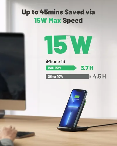 Miniatura 3 de INIU Cargador inalámbrico, estación de carga inalámbrica rápida con certificación Qi de 15 W y cable Ethernet Jadaol Cat 6 de 50 pies