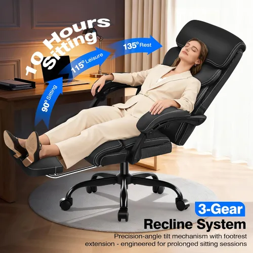 Miniatura 4 de AreShark Silla de oficina, ergonómica y cómoda silla de escritorio para computadora con respaldo alto y reposapiés, silla reclinable ejecutiva Negro