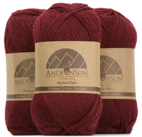 Miniatura 25 de 3 ovillos de lana de alpaca UMAYO para tejer al crochet y con agujas, 150 gramos, #2, #3 y #5 Brezo Browm