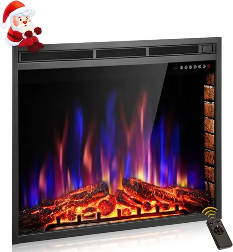 Xbeauty Chimenea eléctrica de 36 pulgadas, control remoto de 1500 W/750 W, chimenea integrada con colores de llama ajustables y brillo, temporizador