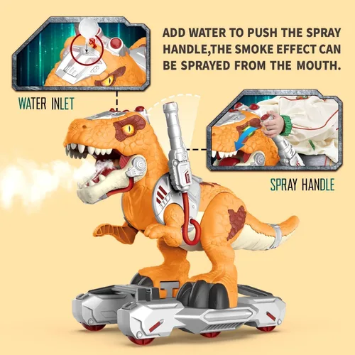 Miniatura 5 de Scooter Montable de Dinosaurio para Niños Pequeños – Juguete Eléctrico de Empujar y Montar de Piso Deslizante con Música, Luces, Rociador de Niebla