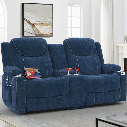 Miniatura 24 de Dresegmt Sofá reclinable, 2 vías multifunción manual de 3 plazas con portavasos, almacenamiento y puertos USB, moderno sofá multifuncional, sofá