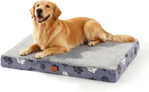 Cama ortopédica impermeable para perros grandes y medianos de 35 x 22 pulgadas - Cama de espuma tipo cartón de huevos para jaula de mascotas con