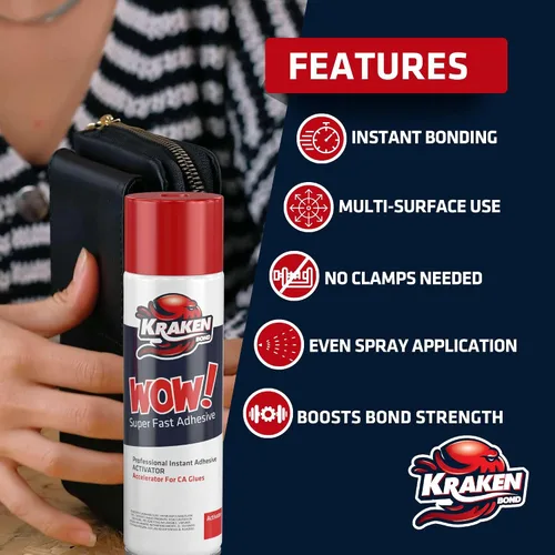 Miniatura 2 de KRAKEN BOND Wow! Activador adhesivo en aerosol (1 x 16.9 onzas), acelerador de pegamento de cianoacrilato para plástico, metal, madera y PVC