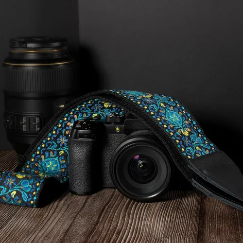 Miniatura 4 de Correa para cámara, tejido jacquard de 2 pulgadas, correas de hombro para todas las cámaras DSLR, hombres y mujeres, fotógrafos Azul Jacquard.