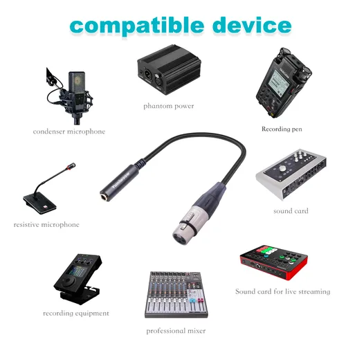 Miniatura 2 de Cable XLR hembra a hembra de 1/4 de pulgada, cable de audio hembra de 3 pines a enchufe de 0.250 in, conector XLR Jack a TS/TRS adaptador de cuarto