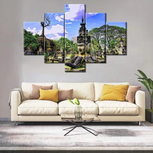 Miniatura 41 de Arte de pared con varios paneles, calendario maya, imágenes de piedra del sol, pinturas de civilización azteca sobre lienzo, sala de estar