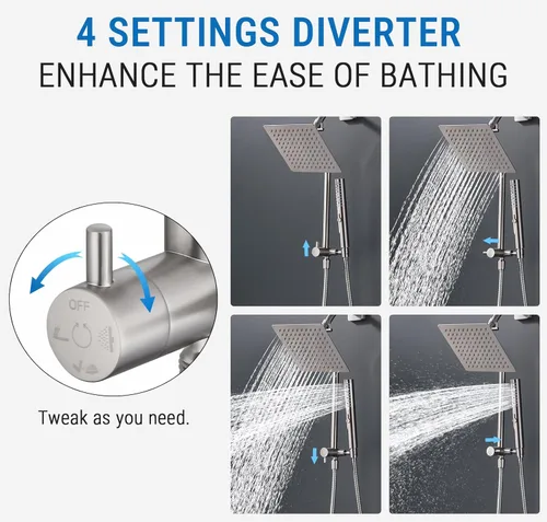 Miniatura 5 de G-Promise Desviador de ducha totalmente de metal con soporte bajo, extendido de 13.5 pulgadas, válvula desviadora de 3 vías con modo de pausa