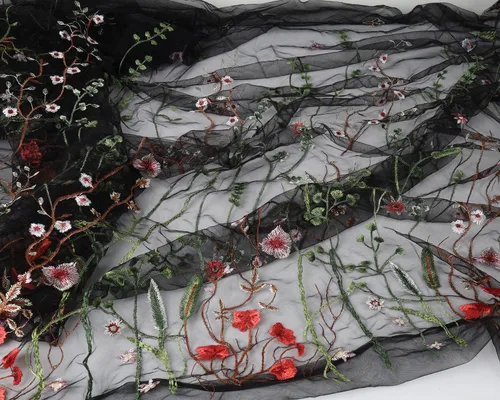 Miniatura 4 de Exquisita tela de encaje bordado floral de tul para costura, vestido superpuesto, adorno de cortina, 60 pulgadas de ancho