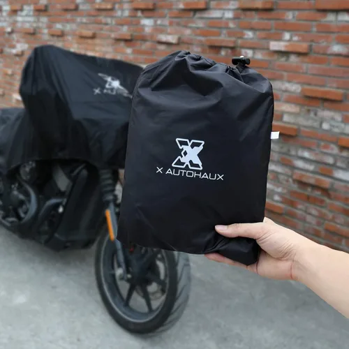 Miniatura 4 de X AUTOHAUX Cubierta de Motocicleta para Moto de Calle Scooter Media Cubierta Ligera Exterior Impermeable Protector contra Lluvia y Polvo Negro