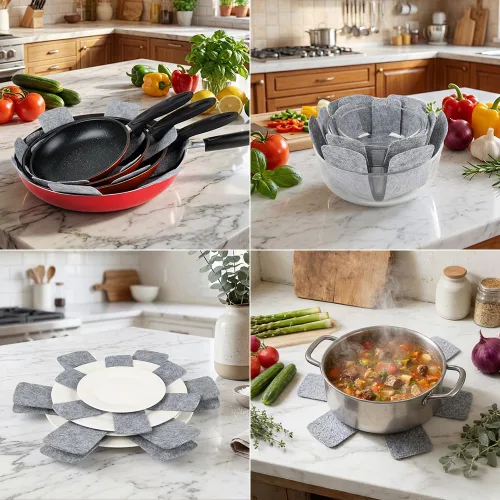 Miniatura 6 de BOYAN Protectores para ollas y sartenes, juego de 12 y 3 tamaños diferentes, almohadillas divisoras de utensilios de cocina/protectores de sartenes