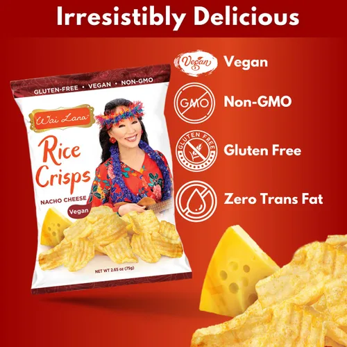Miniatura 7 de Wai Lana Chips Rice Crisps - Queso Nacho, sin gluten, vegano, sin OMG, 2.65 oz (12 unidades)