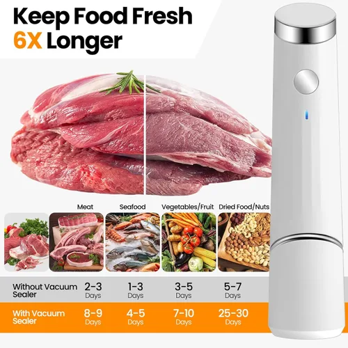 Miniatura 2 de Sellador al vacío compacto para alimentos (máquina selladora al vacío portátil + 10 bolsas reutilizables) compacto ahorrador de alimentos de mano