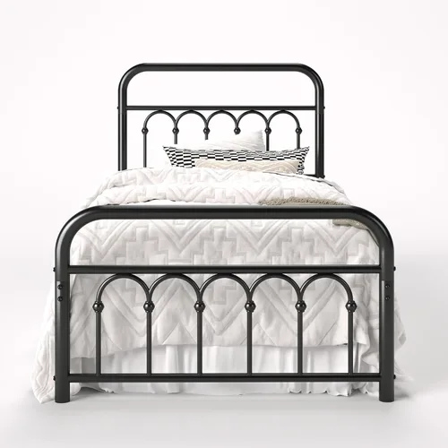 Miniatura 9 de Allewie Marco de cama de plataforma de metal tamaño individual de 14 pulgadas con cabecero/pie de cama curvado de hierro forjado estilo victoriano