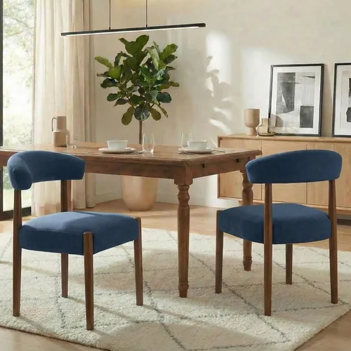 Miniatura 22 de VKNOW Juego de 2 sillas de comedor de madera, modernas sillas de comedor tapizadas con patas de madera de nogal y respaldo curvo, sillas de cocina