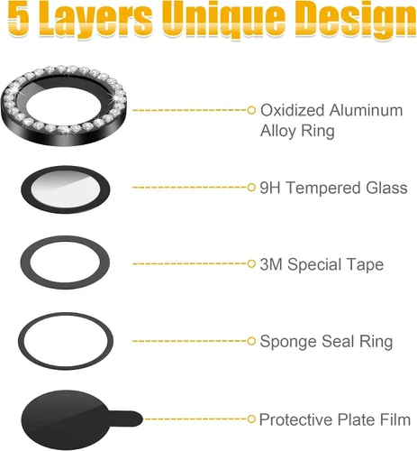 Miniatura 7 de AGVEE Paquete de 6 protectores de lente de cámara para iPhone 14 Pro de 6.1 pulgadas/14 Pro Max de 6.7 pulgadas, con diamantes brillantes y anillo