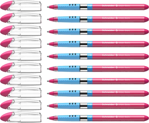 Miniatura 10 de Schneider Slider Basic XB (Extra Broad) - Bolígrafo de punta redonda, 1.4 mm, barril transparente, colores de tinta surtidos, paquete de 8