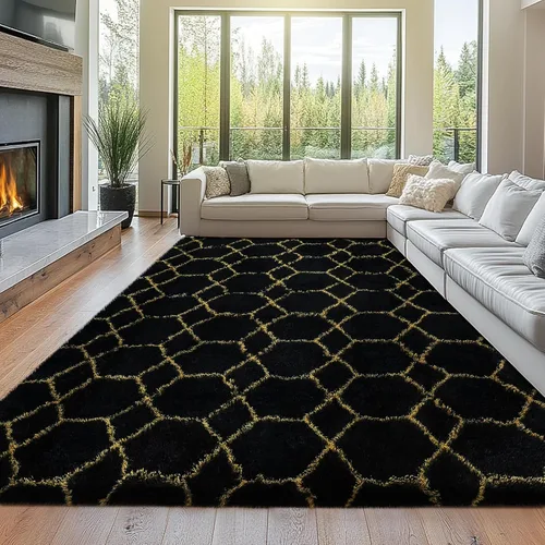 Miniatura 38 de Topmaxcs Alfombra de Área de Pelo Largo Negro para Dormitorio: 8x10 Alfombras de Área de Pelo Largo Esponjosas para Sala de Estar- Alfombras
