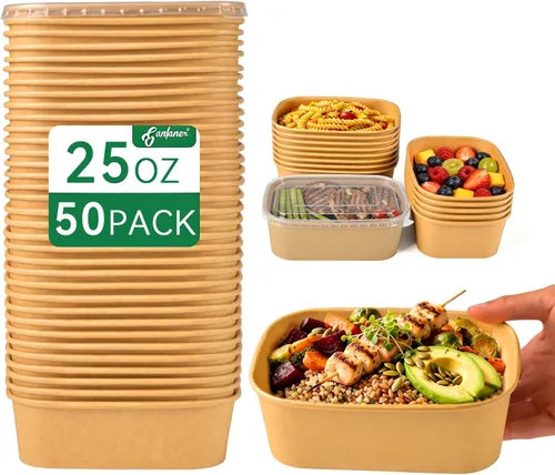 Miniatura 10 de Recipiente desechable de 17 onzas con tapas, 50 juegos de tazones de papel para acai compostables para fideos de sopa, aptos para microondas