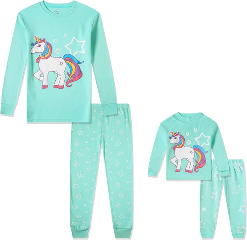 Miniatura 2 de Babyroom Pijama de algodón de 4 piezas para niñas a juego con diseño de unicornio