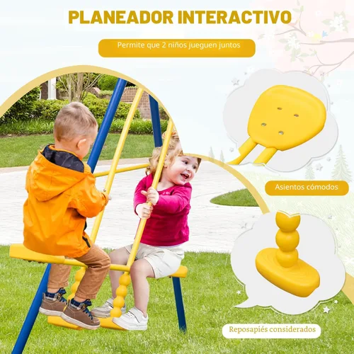 Miniatura 6 de HONEY JOY Juegos de columpios para el patio trasero, soporte de columpio de metal resistente con marco en A y 2 columpios con correa y balancín