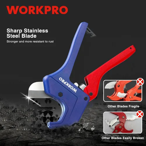 Miniatura 3 de WORKPRO Cortador de tubos de PVC con trinquete, hasta 1-5/8 pulgadas, cortador de tubos y tubos de plástico para mangueras de PEX, PVC, PPR