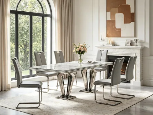 Miniatura 56 de 5 Piece Black Marble Dining Table Set for 4, Modern Faux Marble Kitchen Dining Room Tables with 4 Leather Chairs Set, 68.11" Luxury Rectangular