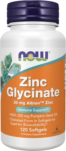 NOW Suplementos, glicinato de zinc con 250 mg de aceite de semilla de calabaza, apoya la salud de la próstata*, 120 cápsulas blandas (el embalaje