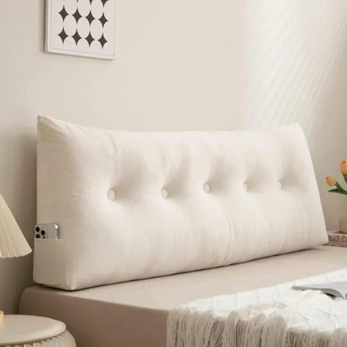 Miniatura 10 de Almohada para cabecero, cojín de cuña de lectura, tamaño grande, color beige, cojín para cabecero, respaldo triangular, para cama de día, litera