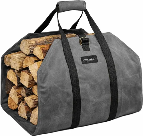 Miniatura 10 de Amagabeli - Bolsa de transporte de leña encerada, bolsa de transporte resistente para chimenea de leña grande con asas para camping, soporte