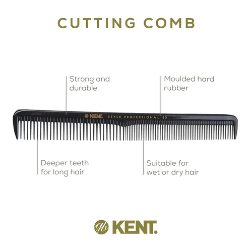 Miniatura 4 de Kent SPC80 Peine de corte estilo salón con dientes anchos y finos, peine profesional de corte de pelo de peluquero para peinar y burlas para todo