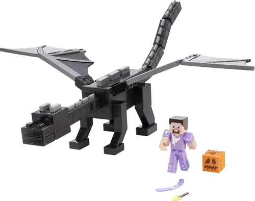 Mattel Minecraft Ultimate Ender Dragon - Figura de dragón de 20 pulgadas, criatura que respira la niebla, más figura de Steve con cambio de color de