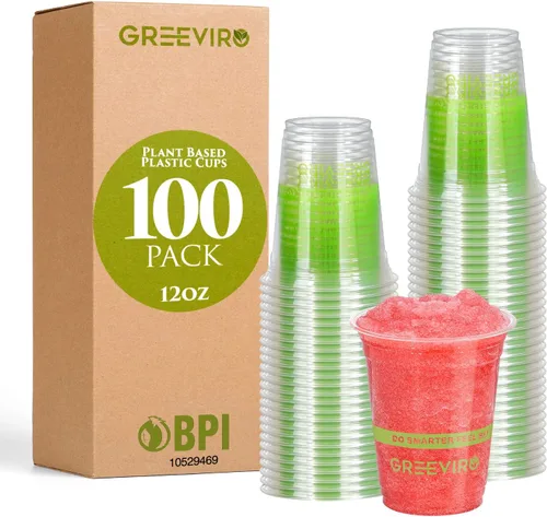 Miniatura 9 de Vasos de Plástico Transparente Compostables Ecológicos a Base de Plantas de 12 oz, Gruesos, Reutilizables, Desechables para Café Helado