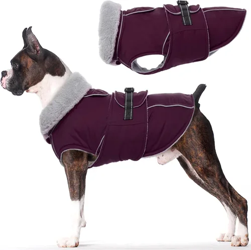 Miniatura 19 de Lelepet Abrigo cálido para perros – Chaleco reflectante impermeable de vellón con hebilla ajustable de gancho y bucle, chaqueta de invierno Rojo