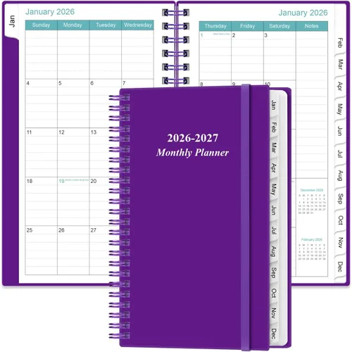 Miniatura 23 de Agenda mensual 2026-2027, enero 2026 a junio 2027, dos páginas por mes, calendario mensual de 18 con pestañas, bolsillo interior, 6.4 x 8.5 Negro