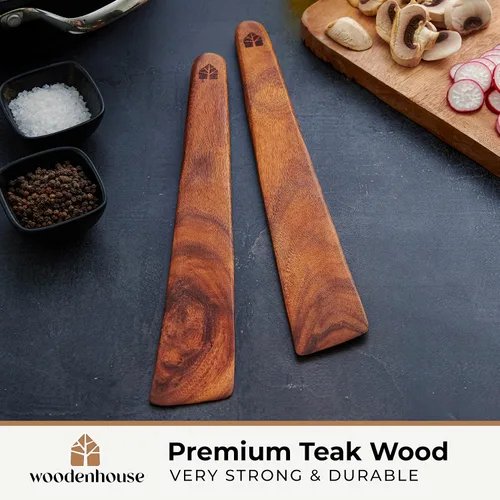 Miniatura 2 de Juego de espátula de madera para cocinar, espátula de teca de 2 a 12 pulgadas para sartén antiadherente, girador y aleta para rascador de hierro