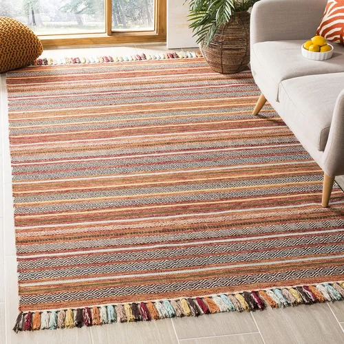 Miniatura 6 de SAFAVIEH Montauk Collection - Alfombra decorativa de 3 pies x 5 pies, color beige y multi, hecha a mano, estilo boho con rayas y flecos, de algodón
