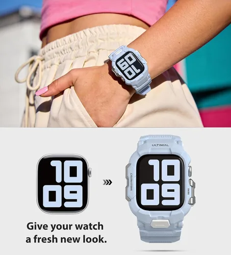 Miniatura 43 de ULTIMAL - Correa resistente con estuche para Apple Watch de 44 mm, correa protectora a prueba de golpes de grado militar para hombres, correa