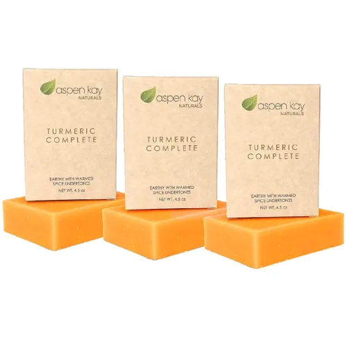 Miniatura 13 de Aspen Kay Naturals Jabón de cúrcuma para cara y cuerpo, hecho con manteca de karité orgánica, manzanilla y caléndula, lavado facial suave