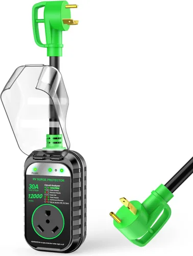 Miniatura 11 de GEARGO Protectores contra sobretensiones RV de 30 amperios, 12000 julios, analizador de circuitos de RV, protección contra sobretensiones IP68
