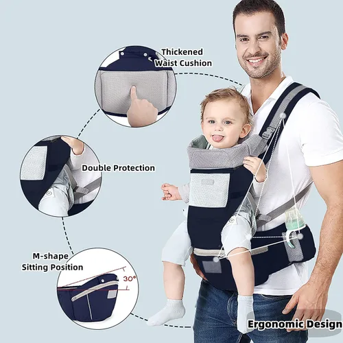 Miniatura 3 de Portabebés ergonómico para bebés con asiento de cadera, bolsa de canguro, portabebés suave para recién nacidos a niños pequeños de 7 a 45 libras