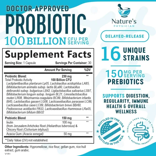 Miniatura 2 de Nature's Physician Probióticos - 100 mil millones de UFC por cápsula - 16 cepas + prebióticos - El mejor suplemento probiótico para mujeres