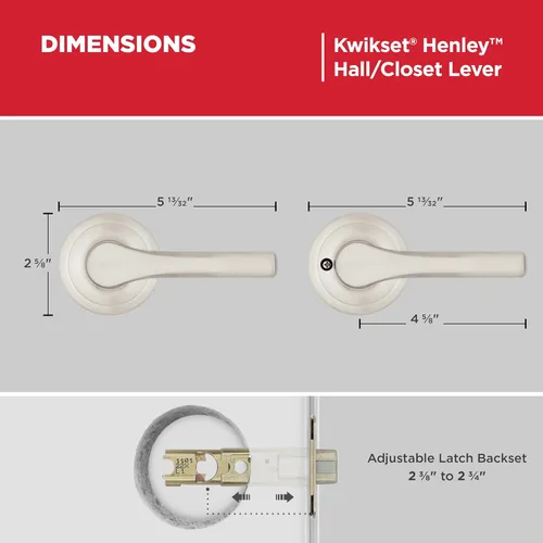 Miniatura 7 de Kwikset Henley - Manija de puerta de paso interior, manija para puertas de armario y pasillo, manija reversible sin bloqueo, níquel satinado