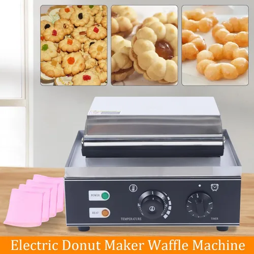 Miniatura 4 de Máquina eléctrica para hacer donas de 1500 W, 5 piezas de acero inoxidable para hacer donas, máquina para panqueques, panadería, superficie