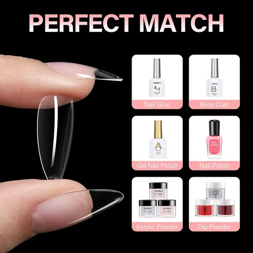 Miniatura 7 de AILLSA Puntas de uñas medianas de almendra, uñas de gel suave transparente, puntas de uñas preformadas de cobertura completa, puntas de uñas