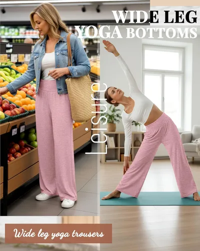 Miniatura 4 de Neer - Conjunto de 3 pantalones de yoga de pierna ancha para mujer - Pantalones deportivos cómodos, holgados, de cintura alta y casuales