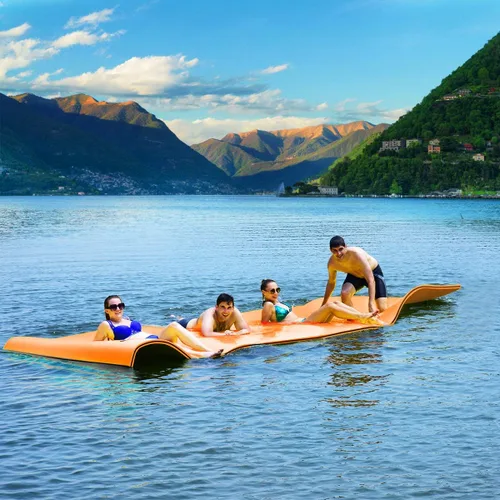 GYMAX Almohadilla de agua flotante, tapete de espuma de agua de 12 x 6 pies, isla flotante de 3 capas para piscina, río, lago, playa, actividades